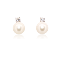 Orecchini da donna in oro bianco 18 kt con perla coltivata da 7 mm e zirconi – 2.56 g – Idee Preziose dal 1987 - IP.OK18B/4